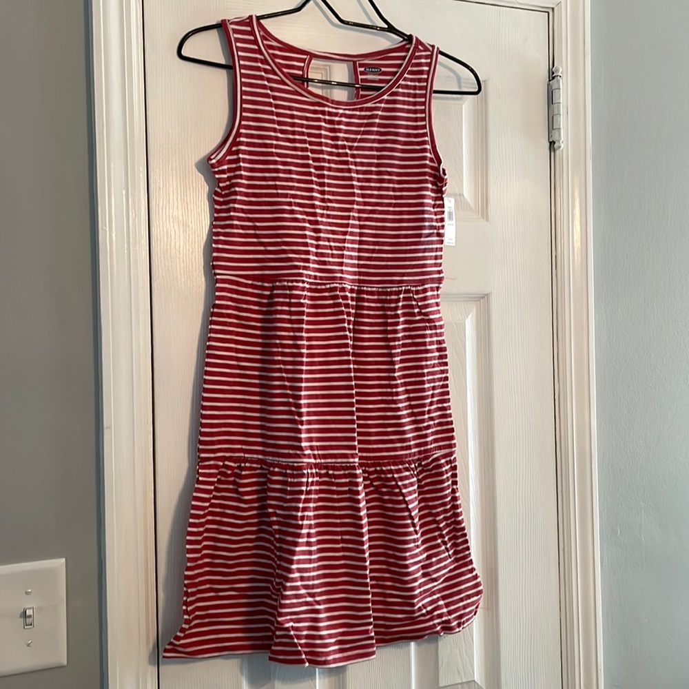 NWT Old Navy XL Dark pink and white striped tiered sleeveless dress